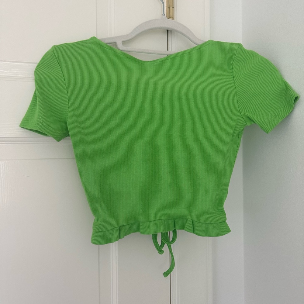Zara Ruffled Crop Top Green - Picture 4 of 4